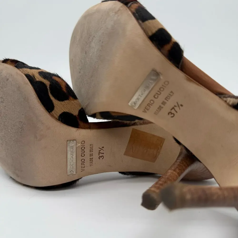 Dolce & Gabbana Leopard Calf Hair Rhinestone Buckle Strappy Heels 37.5 Y2K 2000s